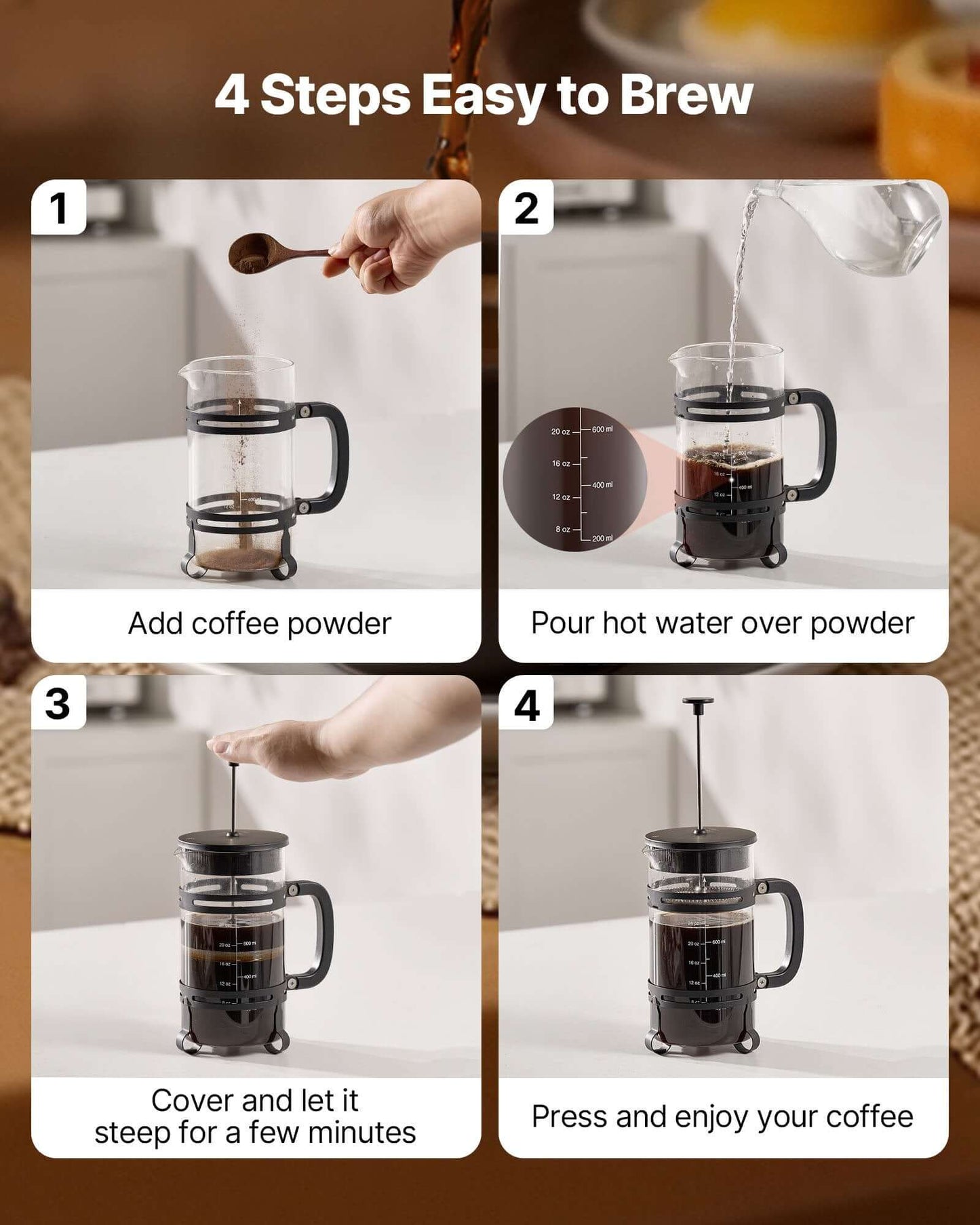Borosilicate Glass French Press Izzy Coffee brewing accessory detail image for home coffee setup