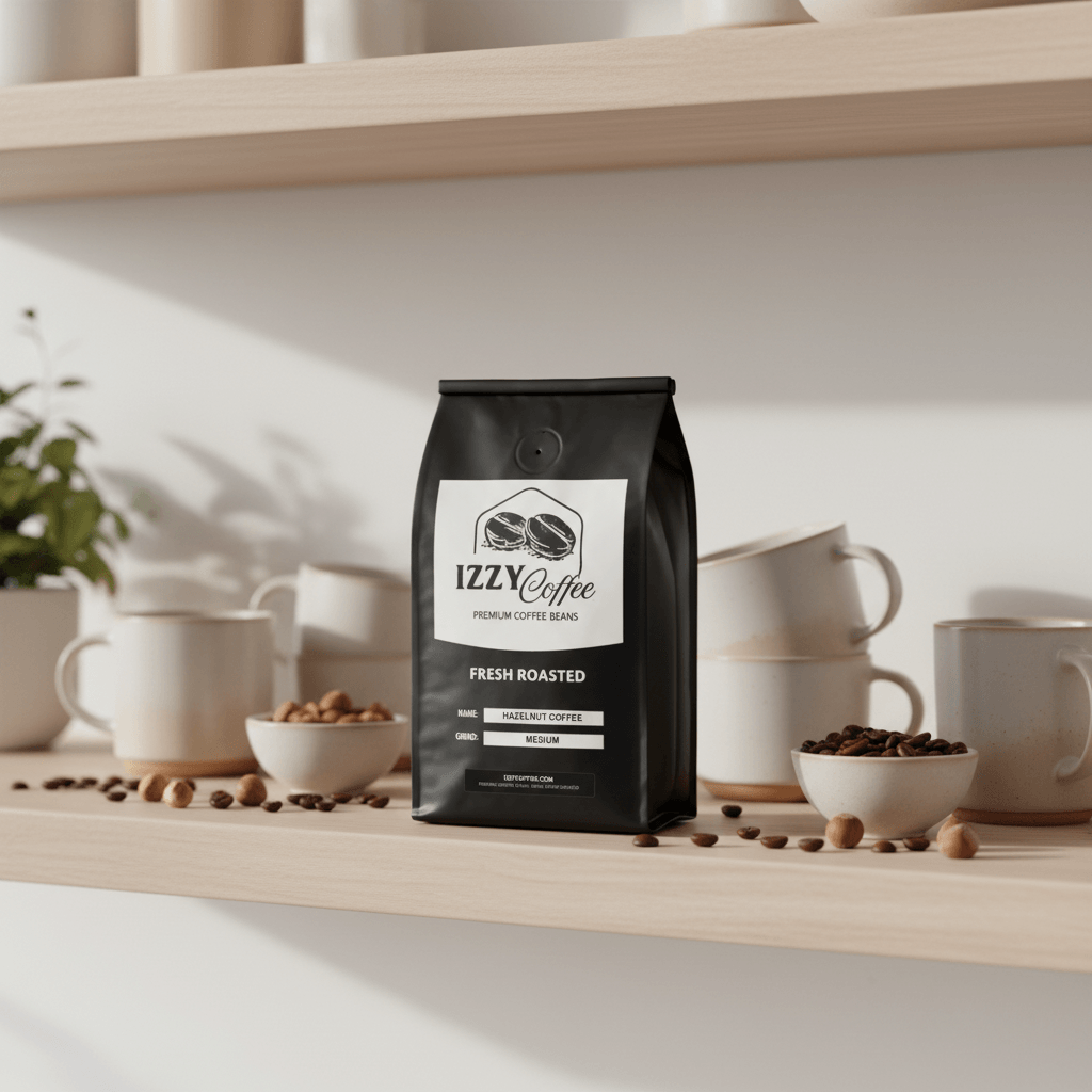 Hazelnut Coffee Izzy Coffee fresh roasted coffee lifestyle image for brewing and gifting