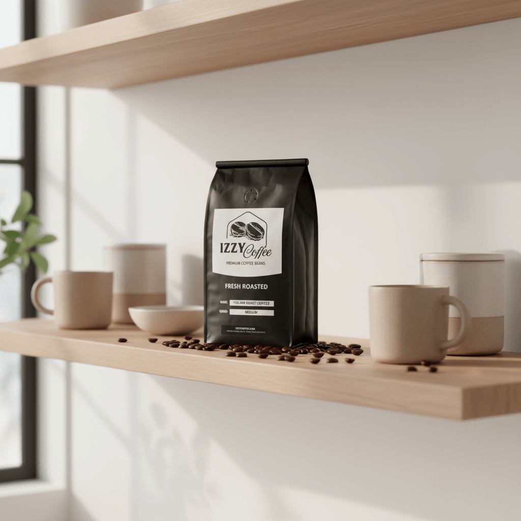 Italian Roast Coffee Izzy Coffee fresh roasted coffee lifestyle image for brewing and gifting