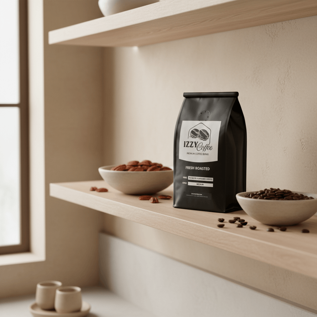 Pecan Pie Flavored Coffee Izzy Coffee fresh roasted coffee lifestyle image for brewing and gifting
