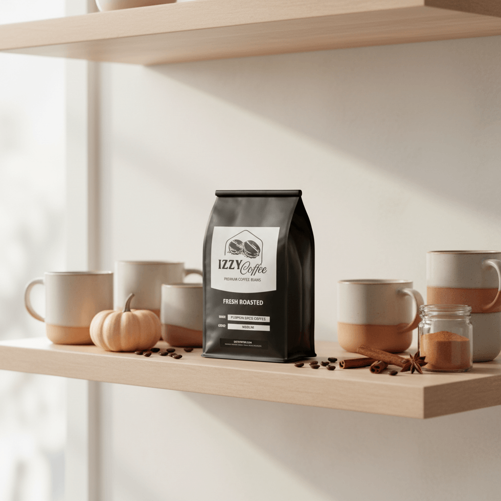 Pumpkin Spice Coffee Izzy Coffee fresh roasted coffee lifestyle image for brewing and gifting
