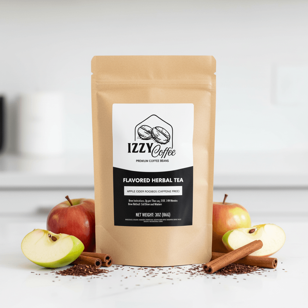 Apple Cider Rooibos Herbal Tea Izzy Coffee premium loose leaf tea lifestyle image for brewing and gifting
