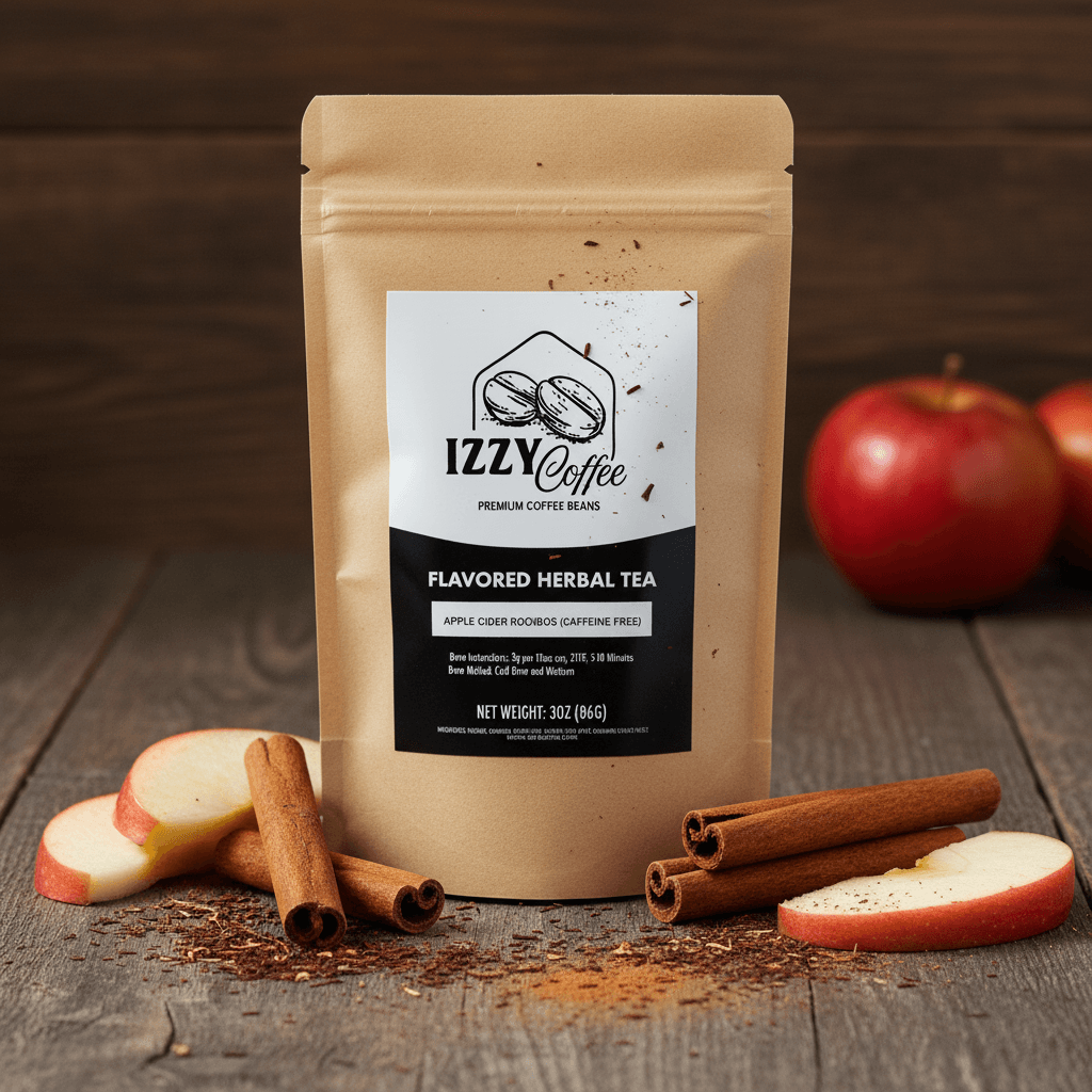 Apple Cider Rooibos Herbal Tea Izzy Coffee premium loose leaf tea lifestyle image for brewing and gifting