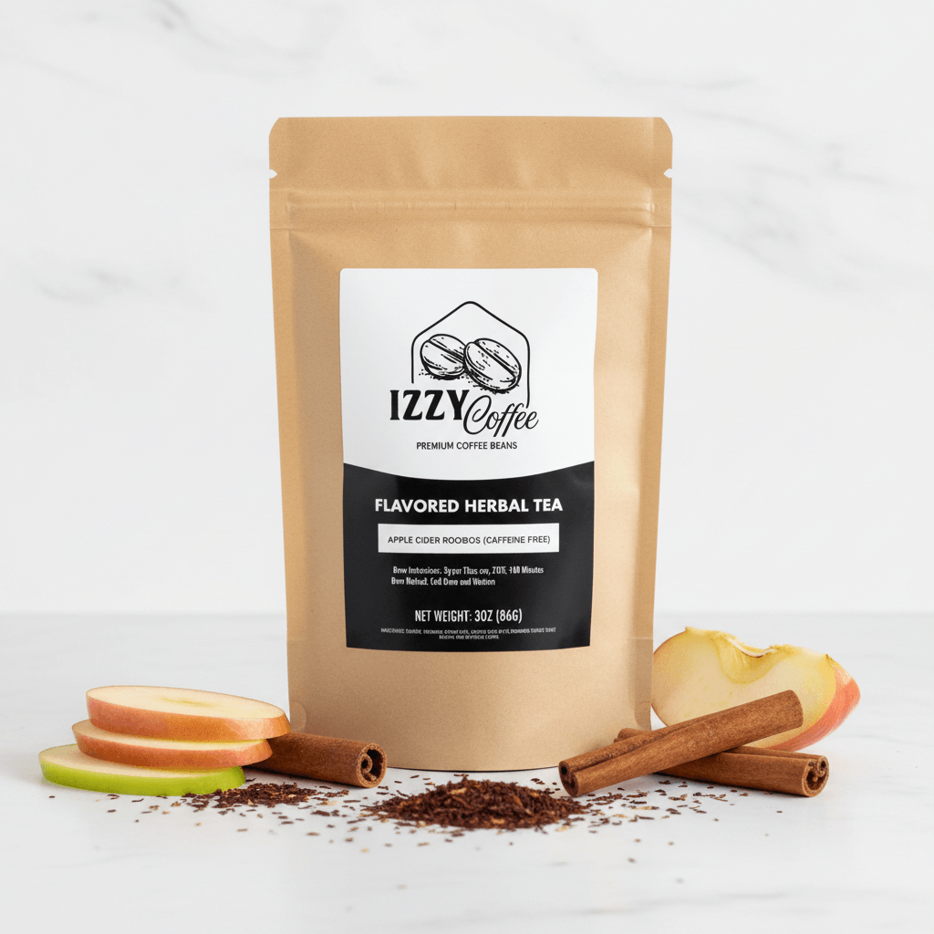 Apple Cider Rooibos Herbal Tea Izzy Coffee premium loose leaf tea lifestyle image for brewing and gifting