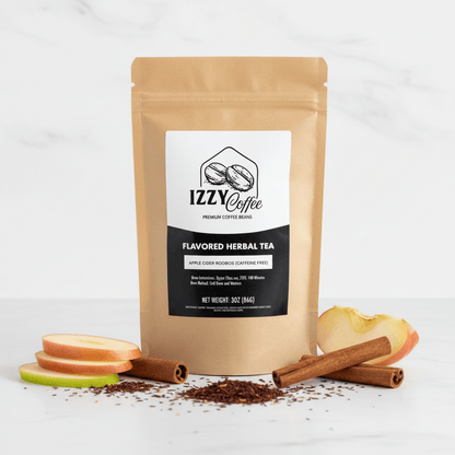 Apple Cider Rooibos Herbal Tea Izzy Coffee premium loose leaf tea lifestyle image for brewing and gifting