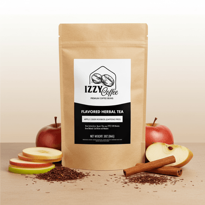 Apple Cider Rooibos Herbal Tea Izzy Coffee premium loose leaf tea lifestyle image for brewing and gifting
