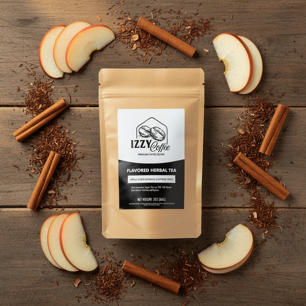 Apple Cider Rooibos Herbal Tea Izzy Coffee premium loose leaf tea lifestyle image for brewing and gifting