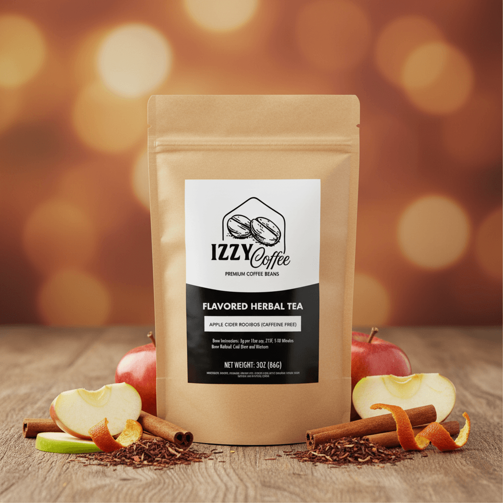 Apple Cider Rooibos Herbal Tea Izzy Coffee premium loose leaf tea lifestyle image for brewing and gifting