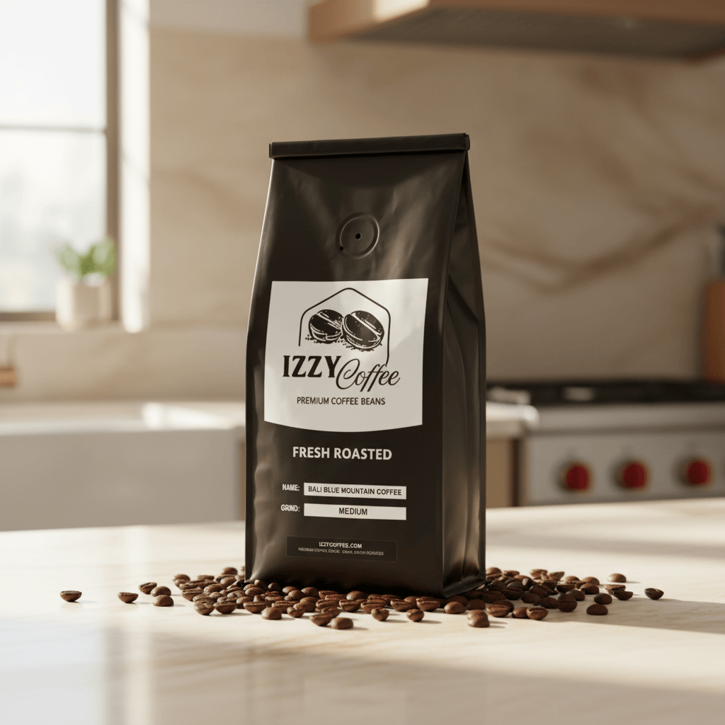 Bali Blue Mountain Coffee Izzy Coffee fresh roasted coffee lifestyle image for brewing and gifting