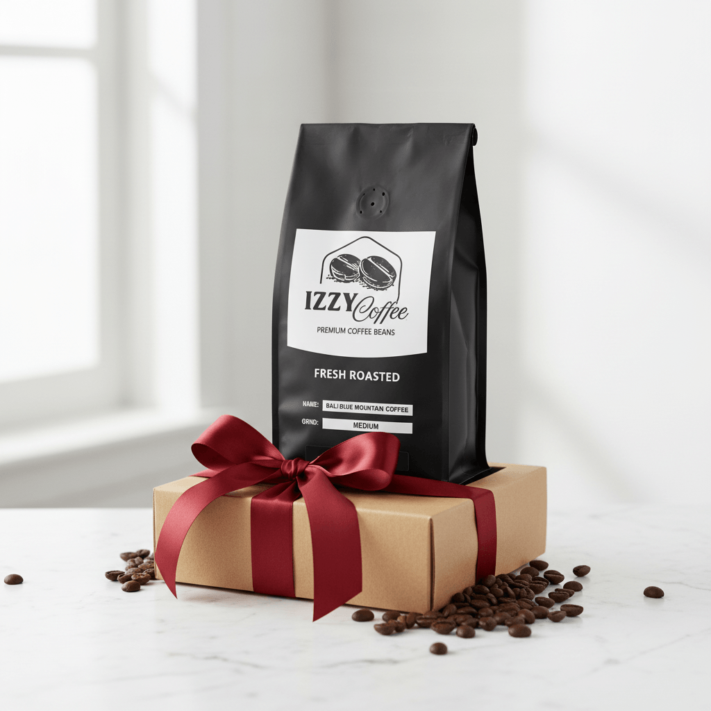 Bali Blue Mountain Coffee Izzy Coffee fresh roasted coffee lifestyle image for brewing and gifting