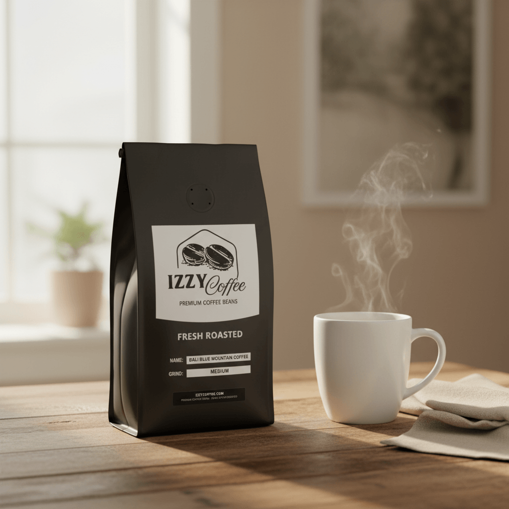 Bali Blue Mountain Coffee Izzy Coffee fresh roasted coffee lifestyle image for brewing and gifting