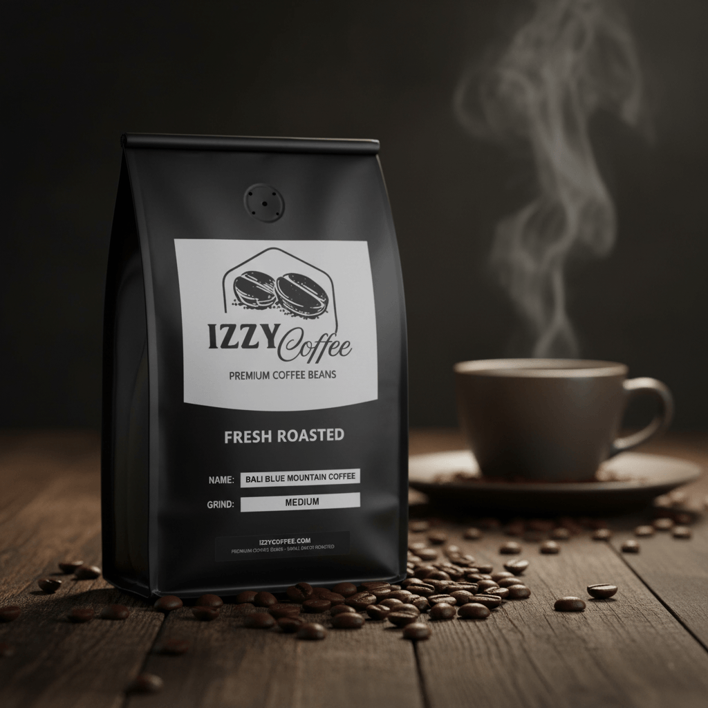 Bali Blue Mountain Coffee Izzy Coffee fresh roasted coffee lifestyle image for brewing and gifting