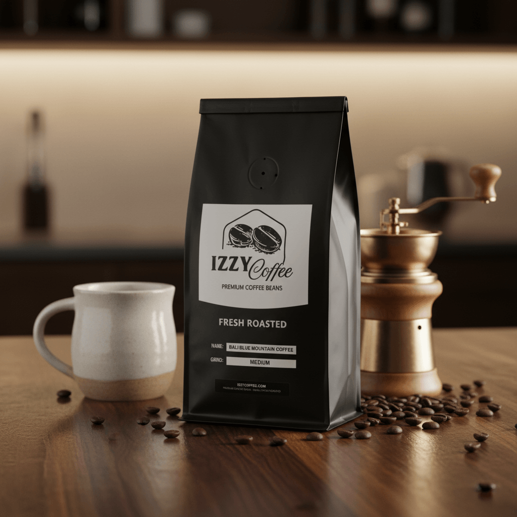 Bali Blue Mountain Coffee Izzy Coffee fresh roasted coffee lifestyle image for brewing and gifting
