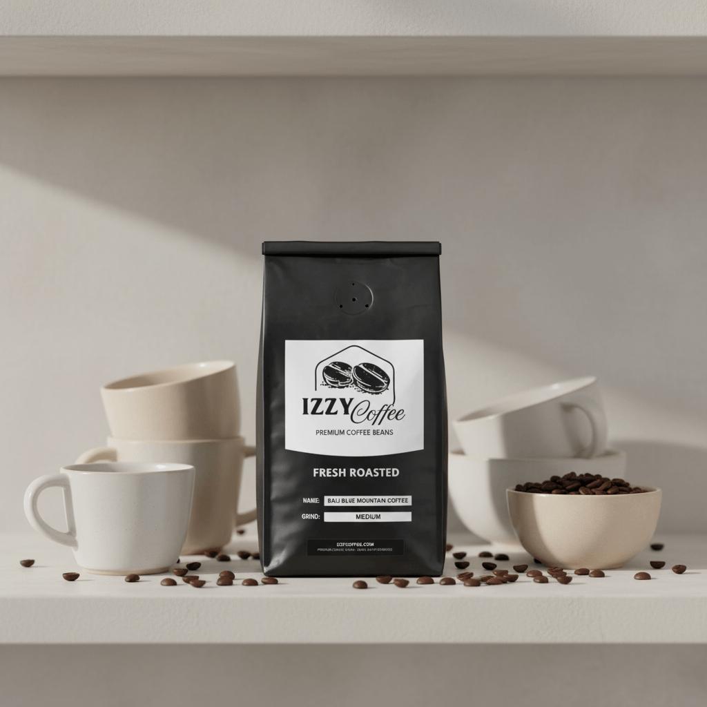 Bali Blue Mountain Coffee Izzy Coffee fresh roasted coffee lifestyle image for brewing and gifting