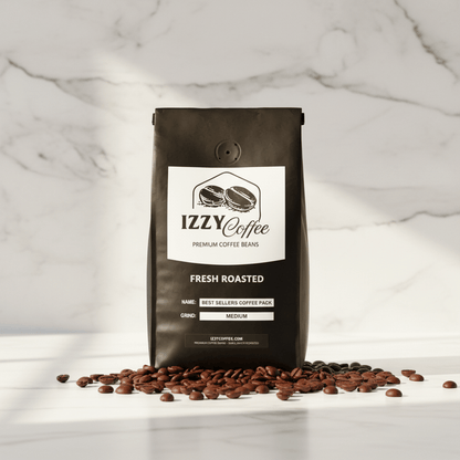Best Sellers Coffee Pack Izzy Coffee fresh roasted coffee lifestyle image for brewing and gifting