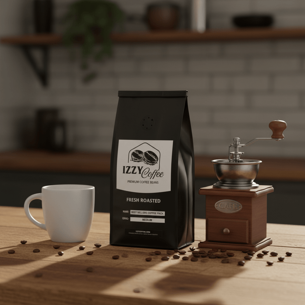 Best Sellers Coffee Pack Izzy Coffee fresh roasted coffee lifestyle image for brewing and gifting