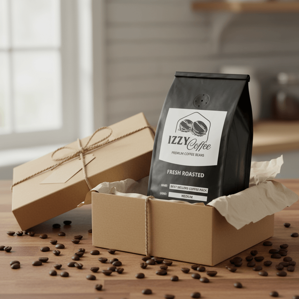 Best Sellers Coffee Pack Izzy Coffee fresh roasted coffee lifestyle image for brewing and gifting