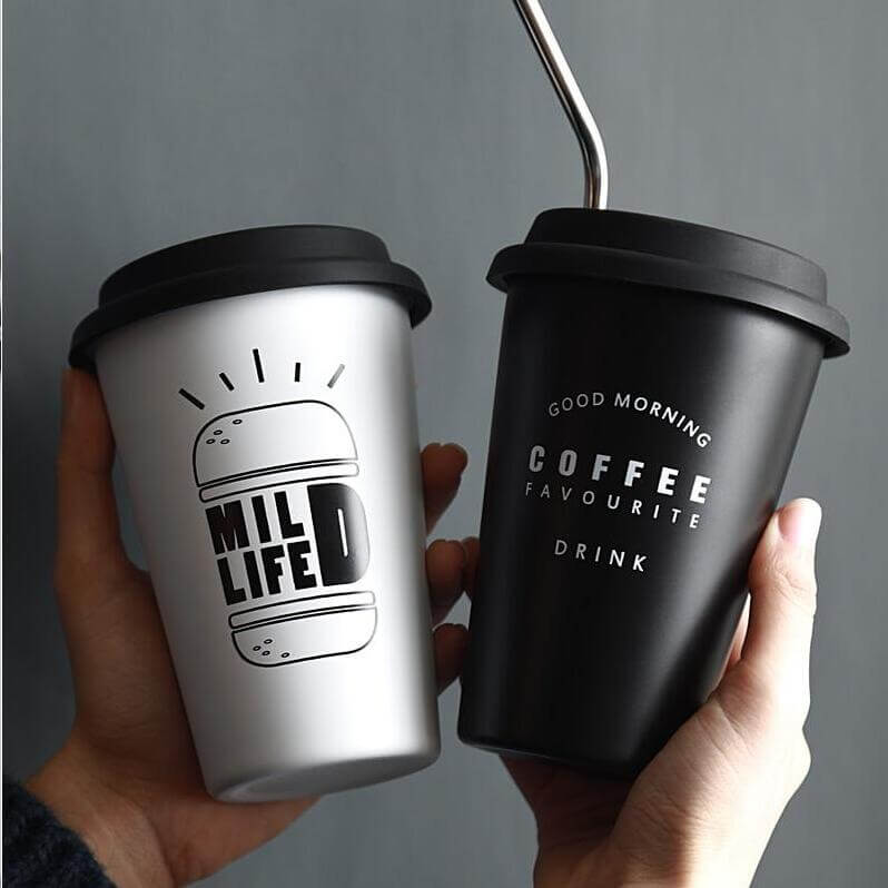 Stainless Steel Coffee Cup with Lid Izzy Coffee brewing accessory detail image for home coffee setup