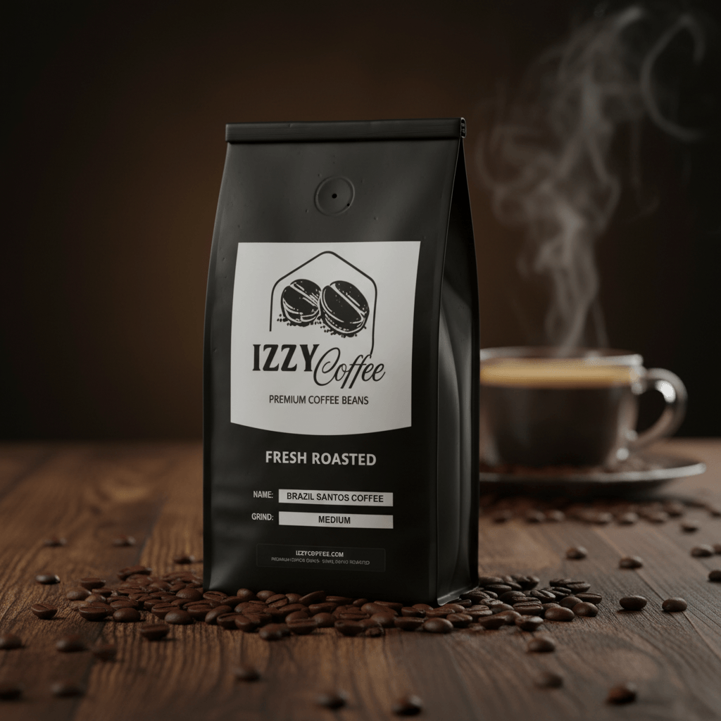 Brazil Santos Coffee Izzy Coffee fresh roasted coffee lifestyle image for brewing and gifting