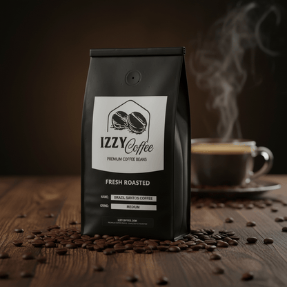 Brazil Santos Coffee Izzy Coffee fresh roasted coffee lifestyle image for brewing and gifting