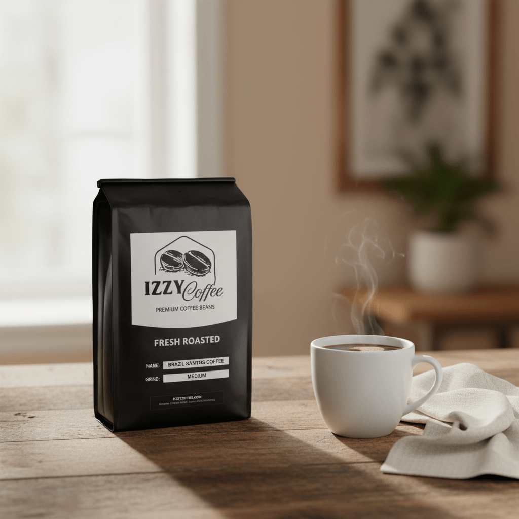 Brazil Santos Coffee Izzy Coffee fresh roasted coffee lifestyle image for brewing and gifting