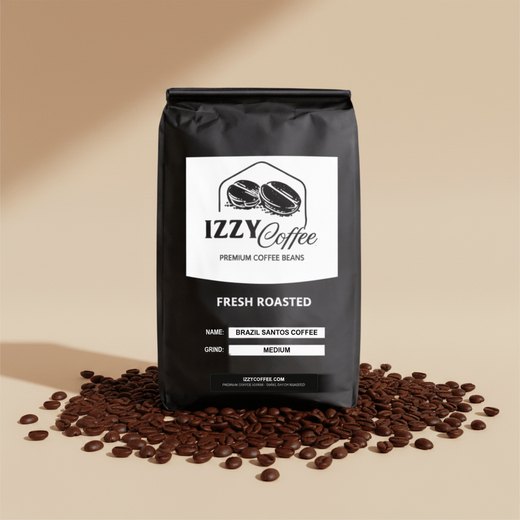 Brazil Santos Coffee Izzy Coffee fresh roasted coffee lifestyle image for brewing and gifting