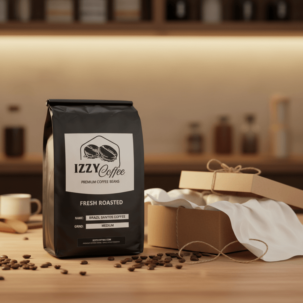 Brazil Santos Coffee Izzy Coffee fresh roasted coffee lifestyle image for brewing and gifting