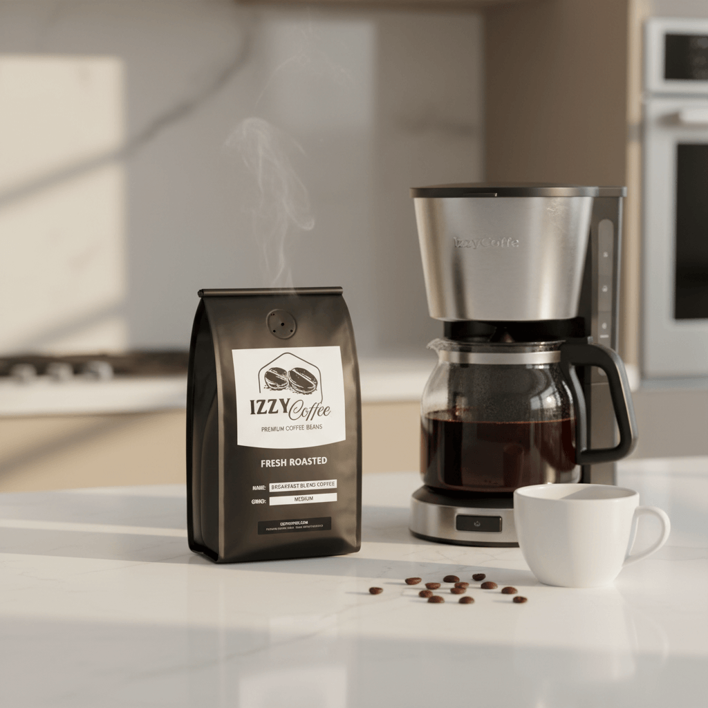 Breakfast Blend Coffee Izzy Coffee fresh roasted coffee lifestyle image for brewing and gifting