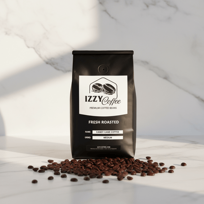 Candy Cane Coffee Izzy Coffee fresh roasted coffee lifestyle image for brewing and gifting