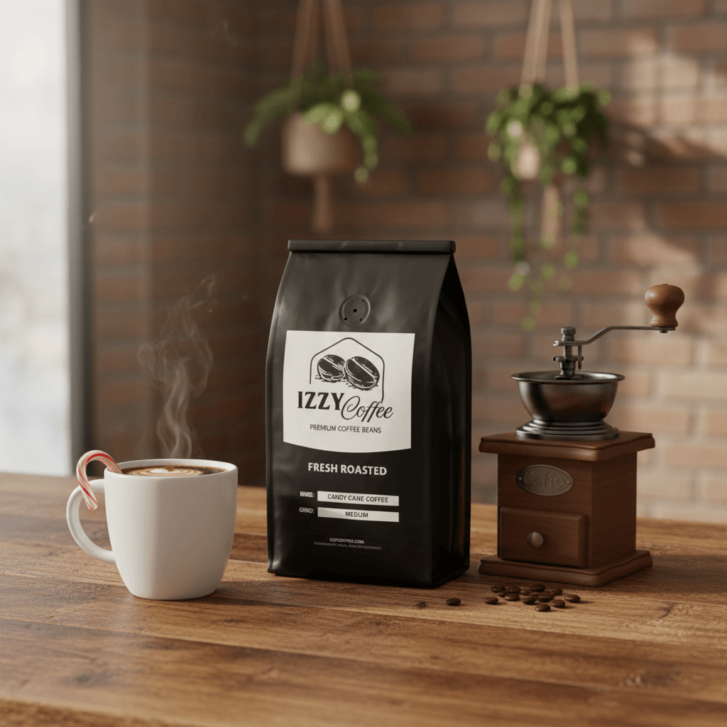 Candy Cane Coffee Izzy Coffee fresh roasted coffee lifestyle image for brewing and gifting