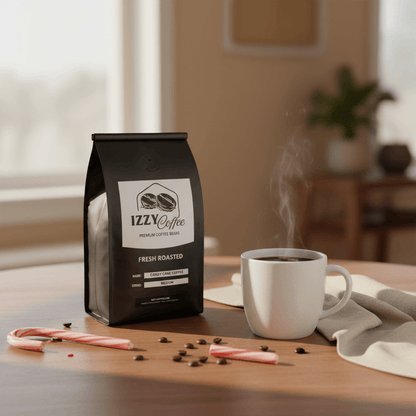 Candy Cane Coffee Izzy Coffee fresh roasted coffee lifestyle image for brewing and gifting