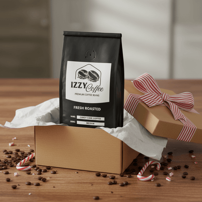 Candy Cane Coffee Izzy Coffee fresh roasted coffee lifestyle image for brewing and gifting