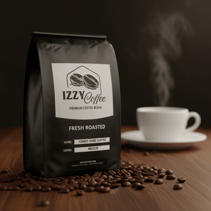Candy Cane Coffee Izzy Coffee fresh roasted coffee lifestyle image for brewing and gifting