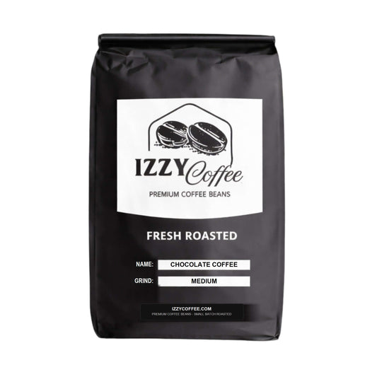 Chocolate Coffee Izzy Coffee product packaging with clear label for online shopping