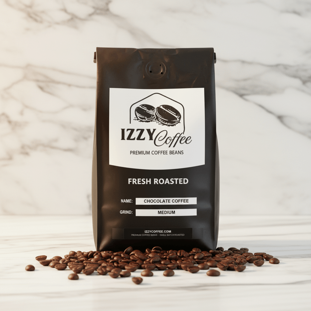 Chocolate Coffee Izzy Coffee fresh roasted coffee lifestyle image for brewing and gifting