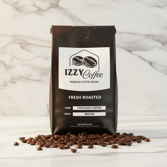 Chocolate Coffee Izzy Coffee fresh roasted coffee lifestyle image for brewing and gifting
