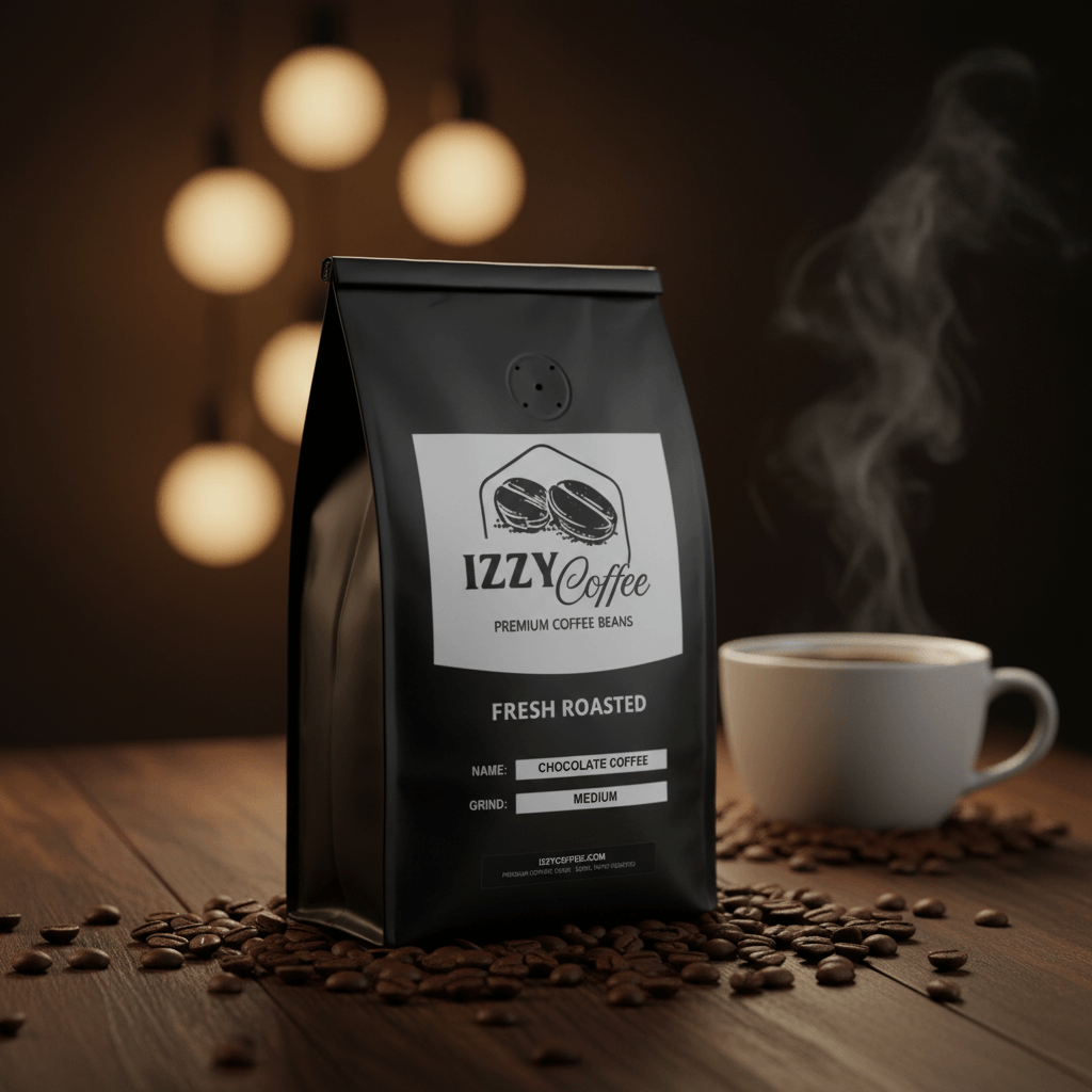 Chocolate Coffee Izzy Coffee fresh roasted coffee lifestyle image for brewing and gifting