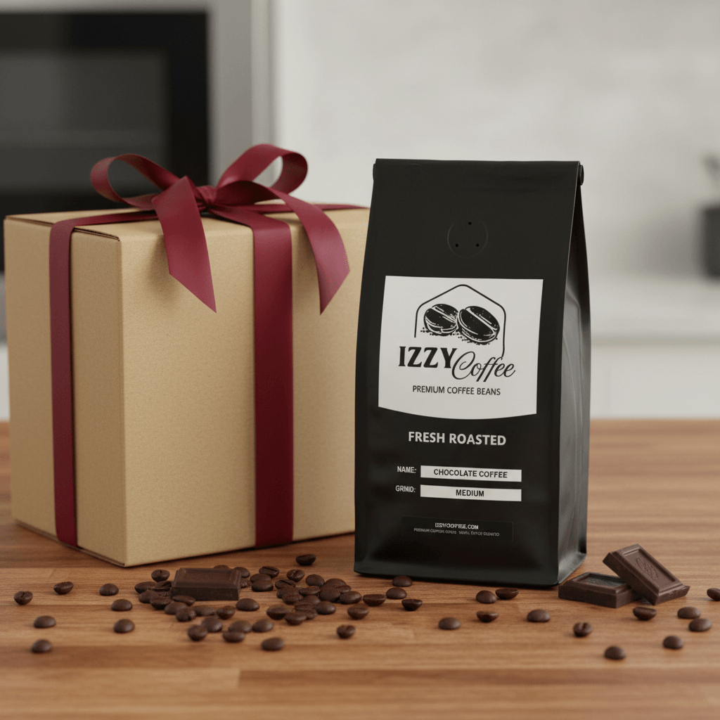 Chocolate Coffee Izzy Coffee fresh roasted coffee lifestyle image for brewing and gifting