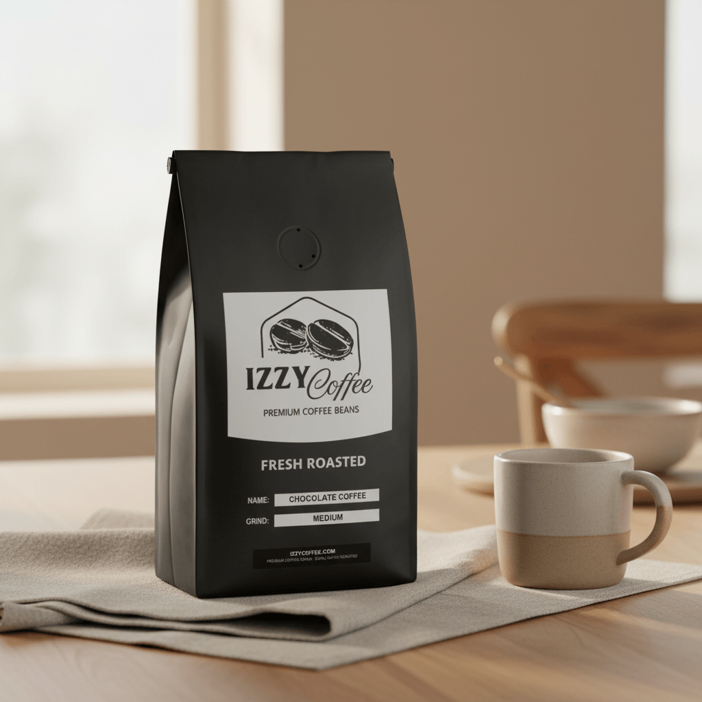 Chocolate Coffee Izzy Coffee fresh roasted coffee lifestyle image for brewing and gifting