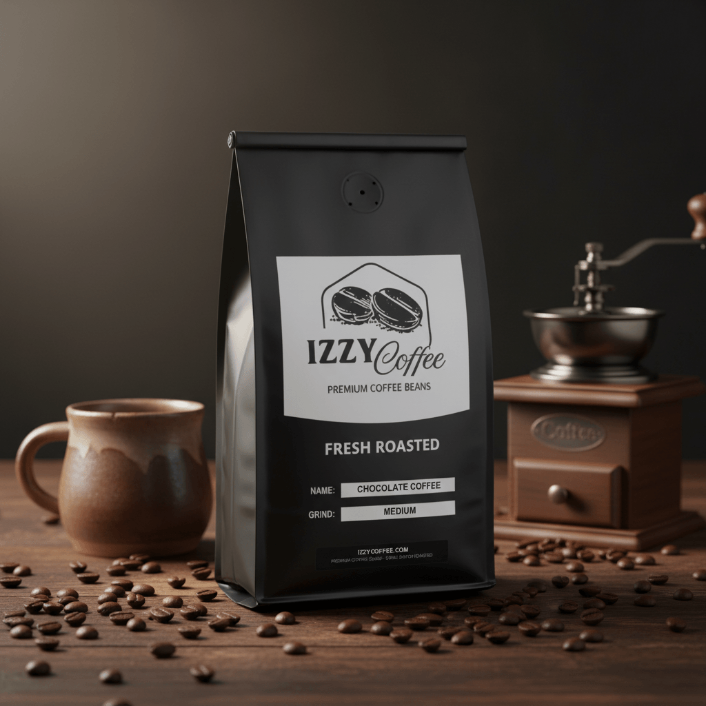 Chocolate Coffee Izzy Coffee fresh roasted coffee lifestyle image for brewing and gifting