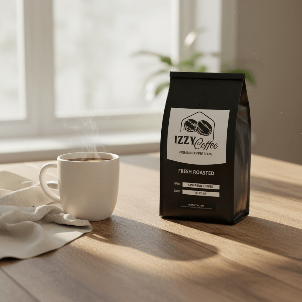 Cinnabun Coffee Izzy Coffee fresh roasted coffee lifestyle image for brewing and gifting
