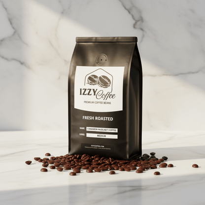 Cinnamon Hazelnut Coffee Izzy Coffee fresh roasted coffee lifestyle image for brewing and gifting