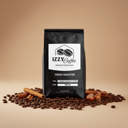 Cinnamon Hazelnut Coffee Izzy Coffee fresh roasted coffee lifestyle image for brewing and gifting