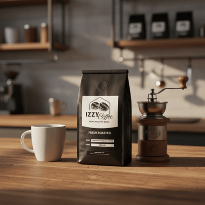 Cinnamon Hazelnut Coffee Izzy Coffee fresh roasted coffee lifestyle image for brewing and gifting