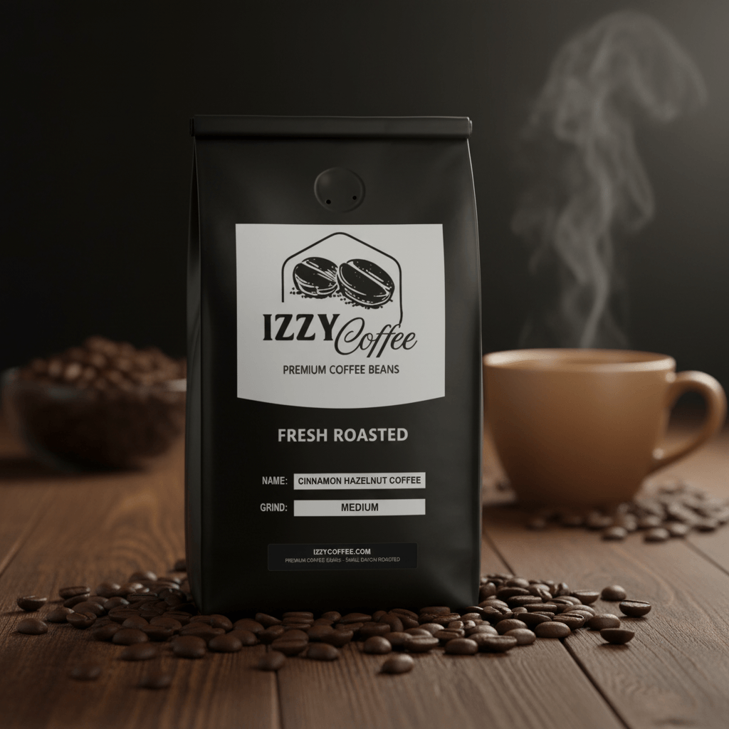Cinnamon Hazelnut Coffee Izzy Coffee fresh roasted coffee lifestyle image for brewing and gifting