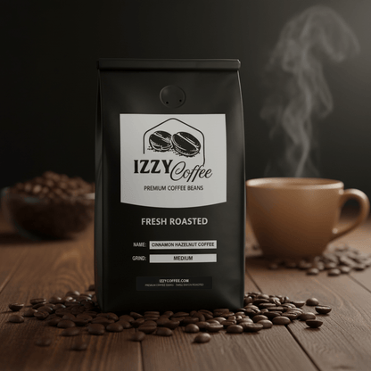 Cinnamon Hazelnut Coffee Izzy Coffee fresh roasted coffee lifestyle image for brewing and gifting