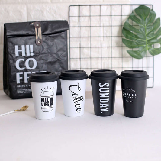 Stainless Steel Coffee Cup with Lid Izzy Coffee product packaging with clear label for online shopping
