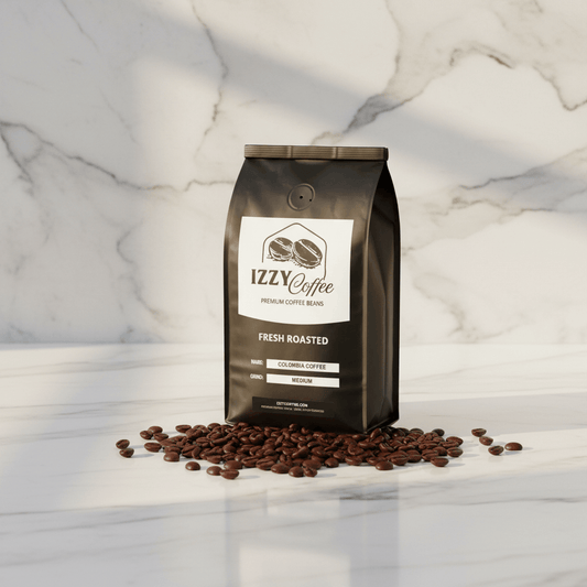 Colombia Coffee Izzy Coffee fresh roasted coffee lifestyle image for brewing and gifting