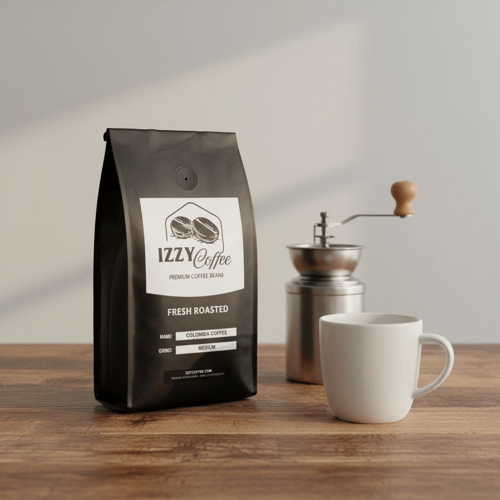 Colombia Coffee Izzy Coffee fresh roasted coffee lifestyle image for brewing and gifting