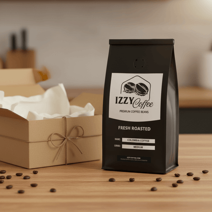 Colombia Coffee Izzy Coffee fresh roasted coffee lifestyle image for brewing and gifting